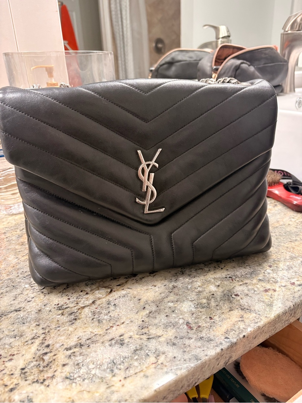 Saint Laurent Black Quilted Leather YSL Shoulder Bag